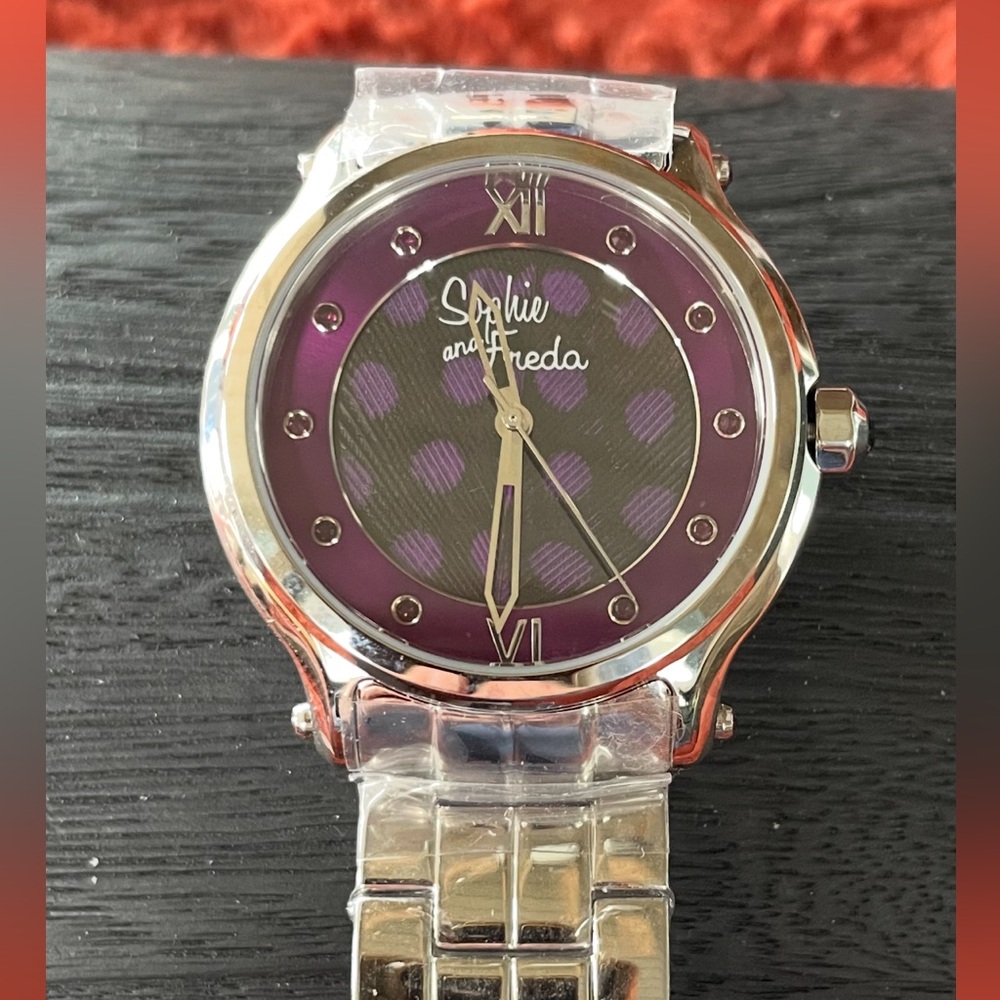Sophie and Freda watch woman’s stainless new battery runs great purple face 8”